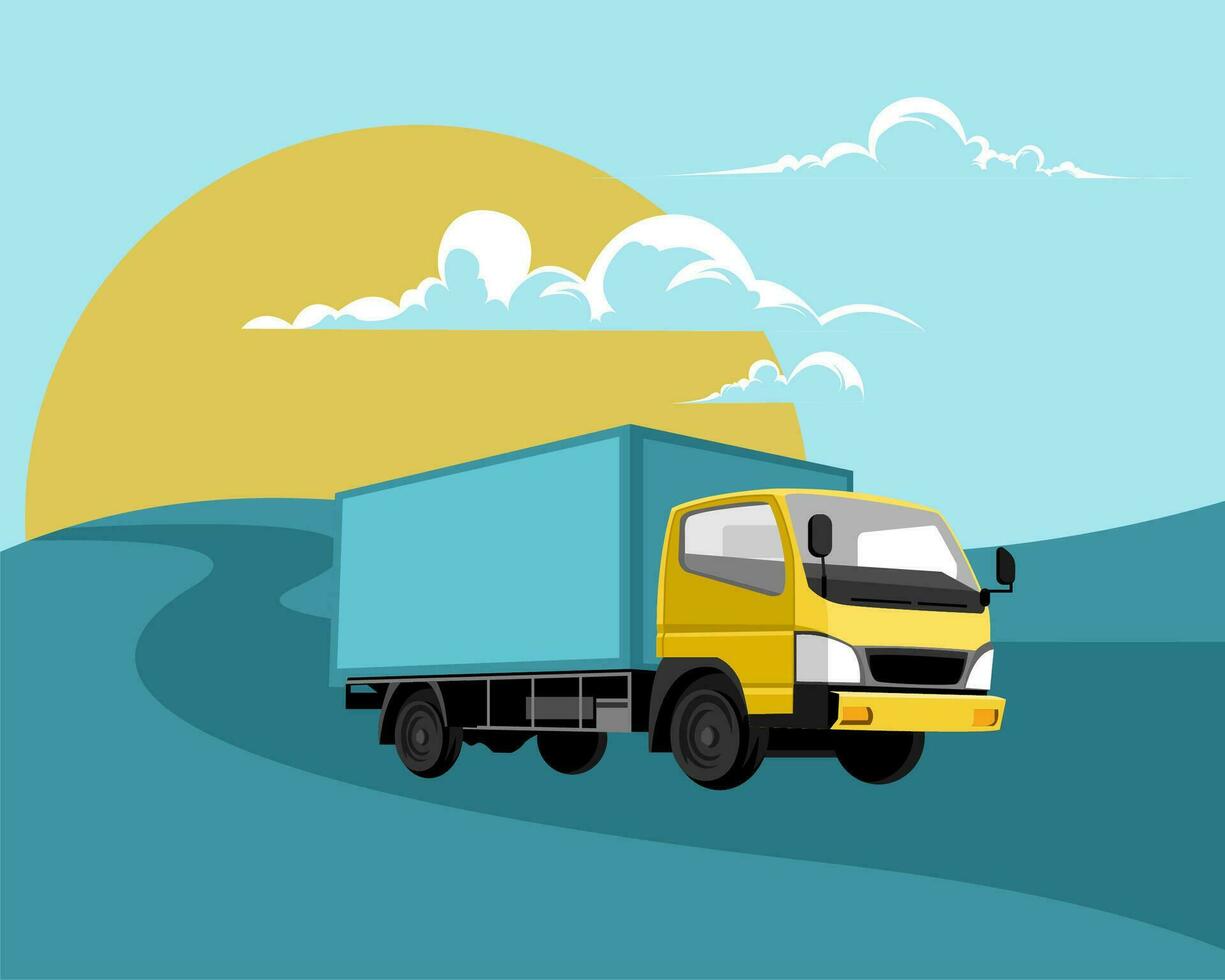 illustration of a box truck driving down the road vector