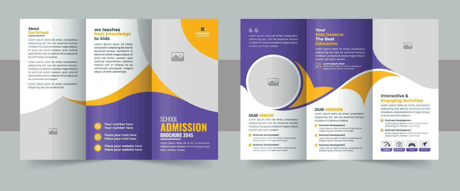 Kids school admission trifold brochure template design, school trifold brochure design, back to school admission trifold brochure design template or Corporate trifold brochure layout vector