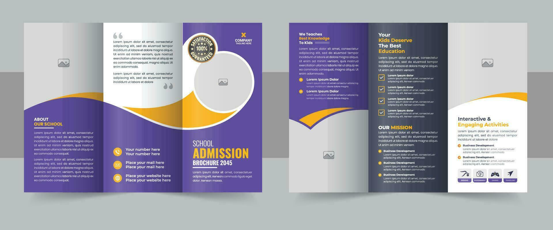 Kids school admission trifold brochure template, school trifold brochure design, back to school admission trifold brochure design template or Corporate trifold brochure layout vector