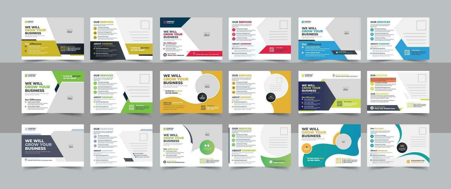 Modern corporate business postcard EDDM design template bundle, amazing and modern postcard design, stylish corporate postcard design layout vector