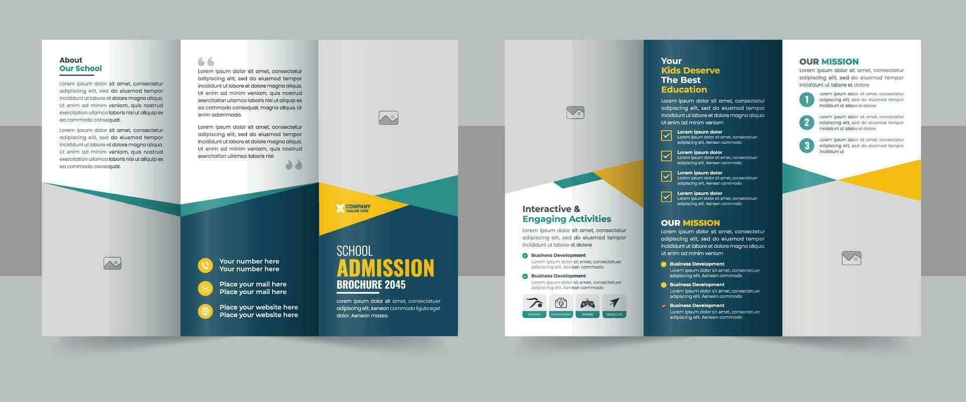 Modern kids school admission trifold brochure template, school trifold brochure design, back to school admission trifold brochure design template or Corporate trifold brochure layout vector