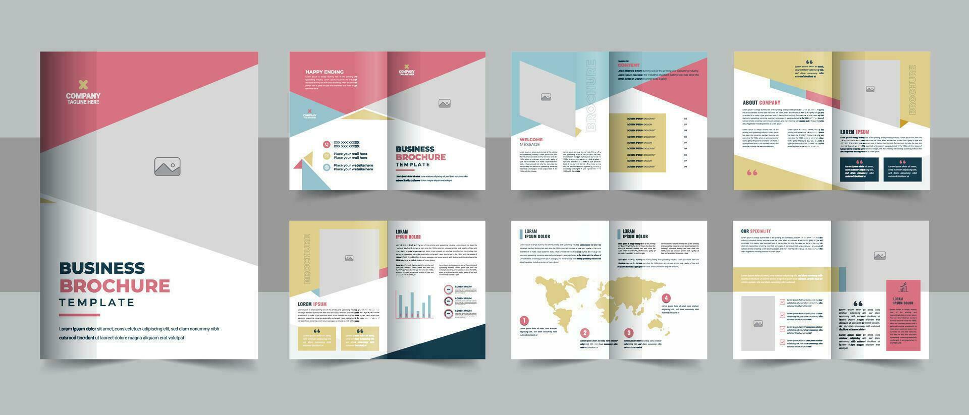 corporativo negocio presentación guía folleto modelo con cubrir, espalda y dentro páginas, de moda minimalista plano geométrico negocio folleto diseño modelo vector
