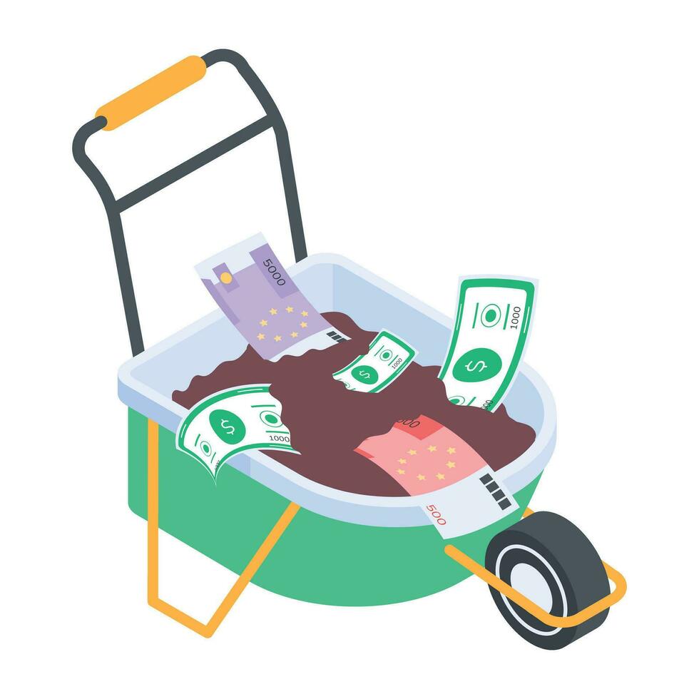 Unique isometric icon of money cart vector