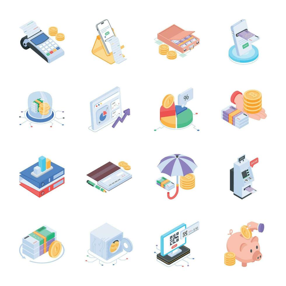 Pack of Financial Planning Isometric Icons vector