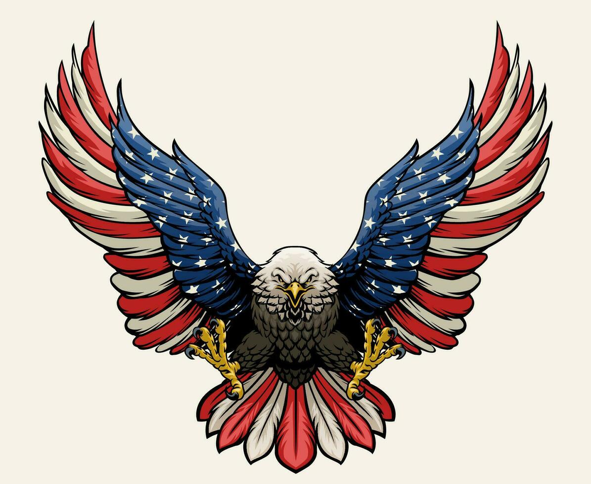 American Eagle Spread the Wings with American Flag Color vector