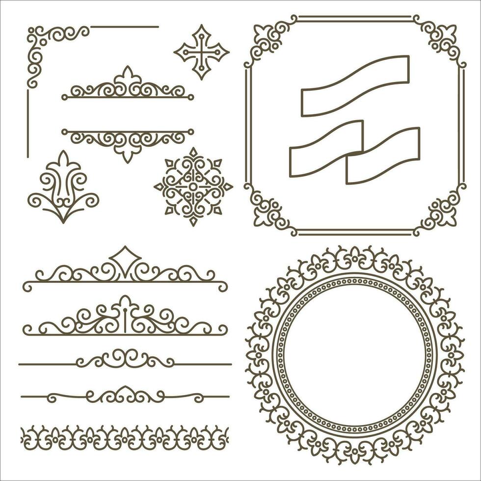 Collection of vintage floral design element illustration for labels and badges vector