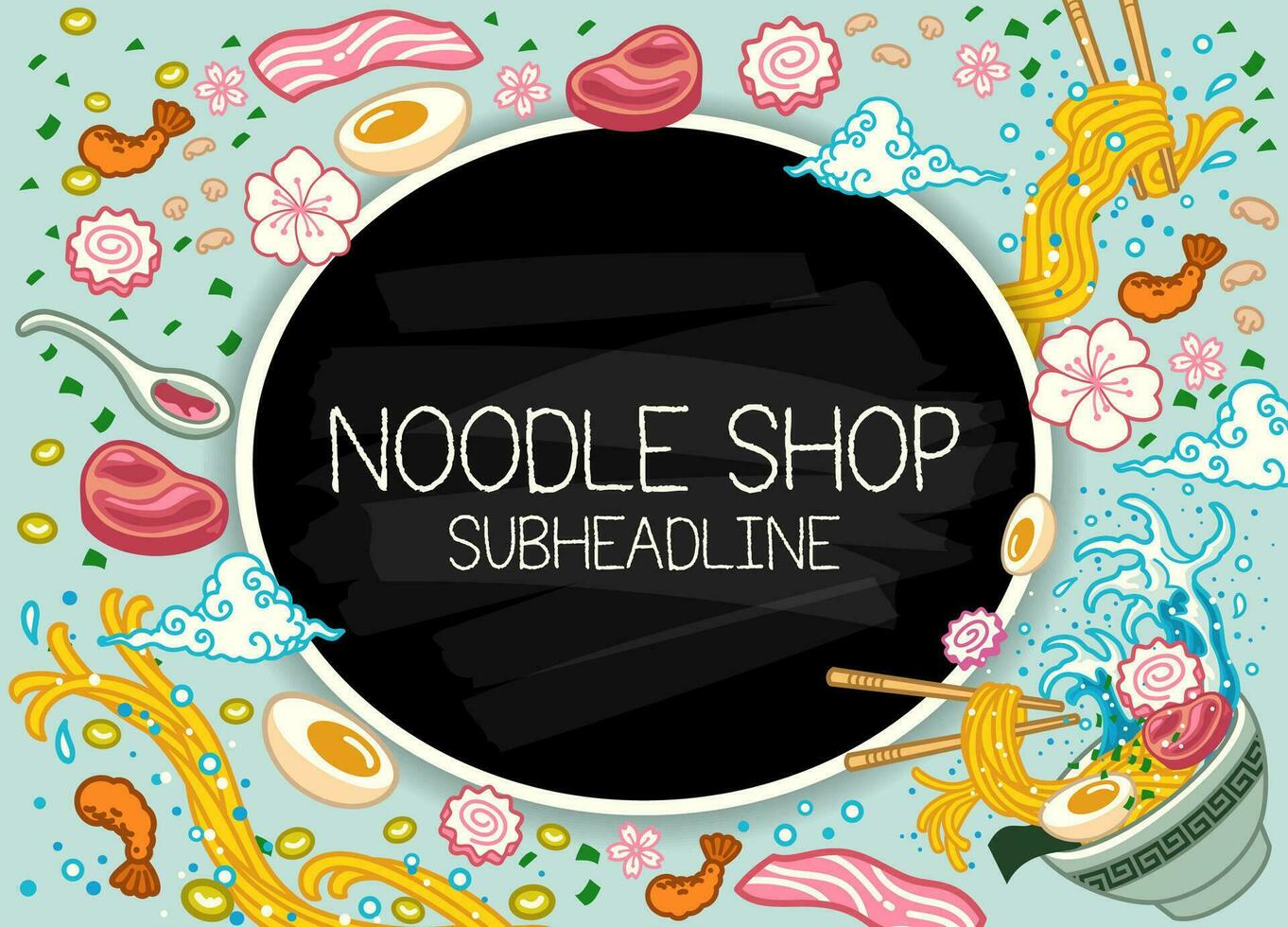 Delicious Japanese Ramen Noodle Soup Background Vector Illustration