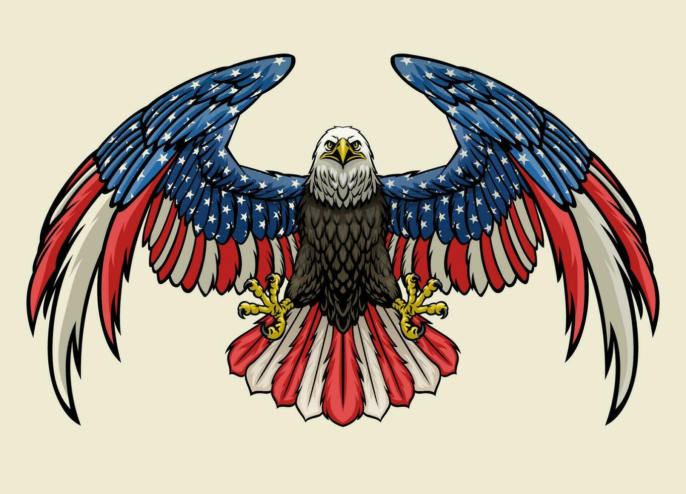 Detailed Hand Drawn Bald Eagle With American Flag Color vector