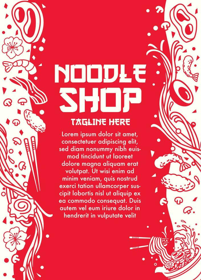 Japanese Vector Background Illustration of Delicious Japanese Ramen and ingredient