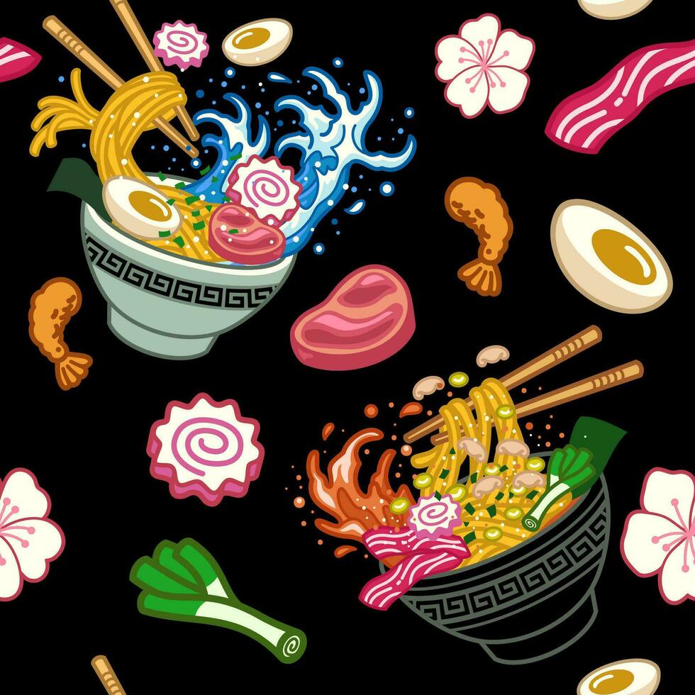 sin costura japonés ramen fideos modelo vector