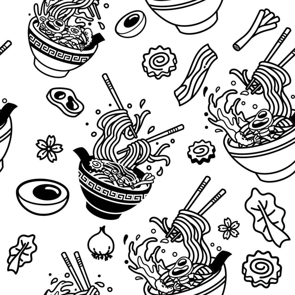 sin costura modelo de ramen y ingrediente vector ilustración