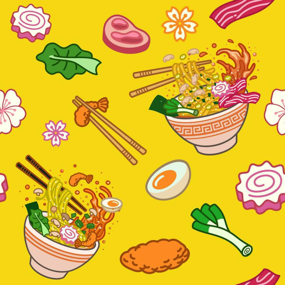 Seamless background of japanese ramen vector illustration