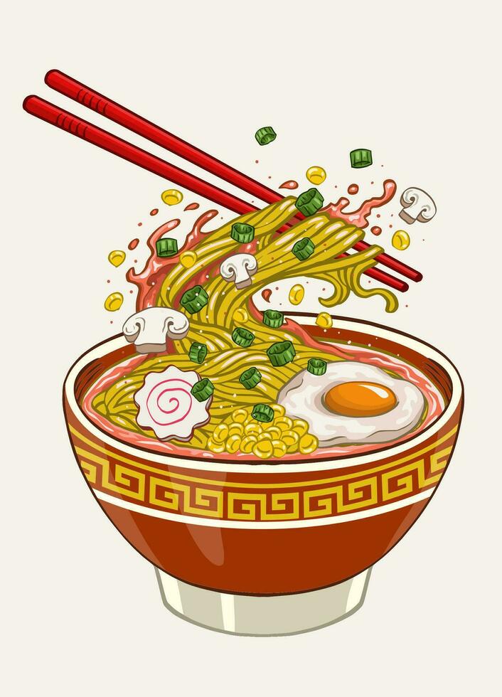 Delicious a bowl of Ramen Noodle vector