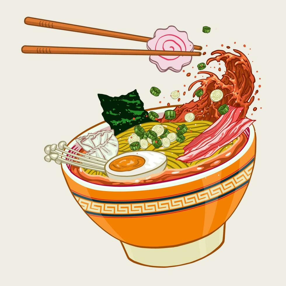 clásico mano dibujado japonés fideos ramen vector