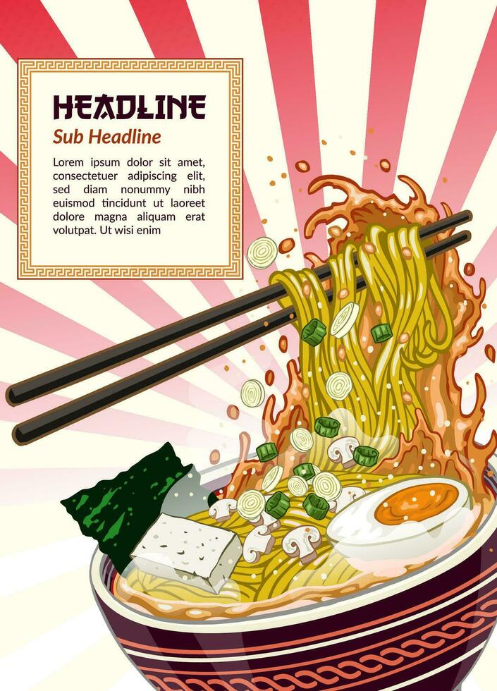 Delicious Ramen Noodle Illustration Background With Space For Text vector