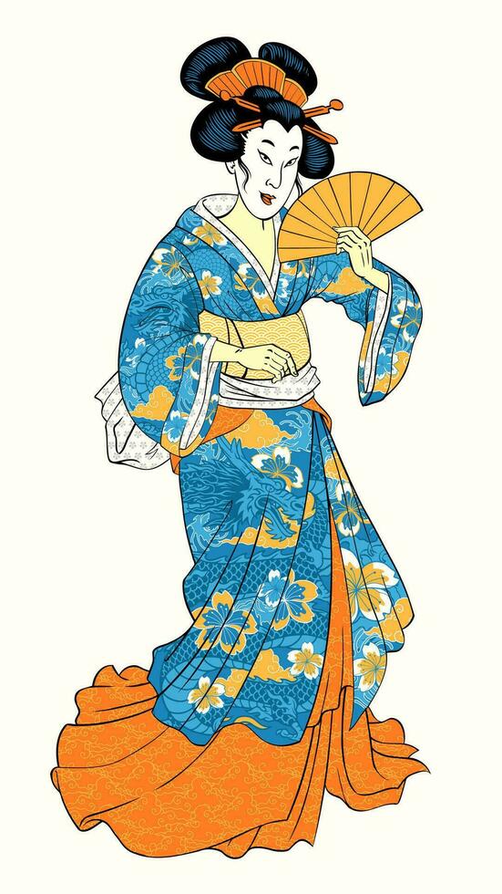 hermosa geisha en tradicional kimono vector