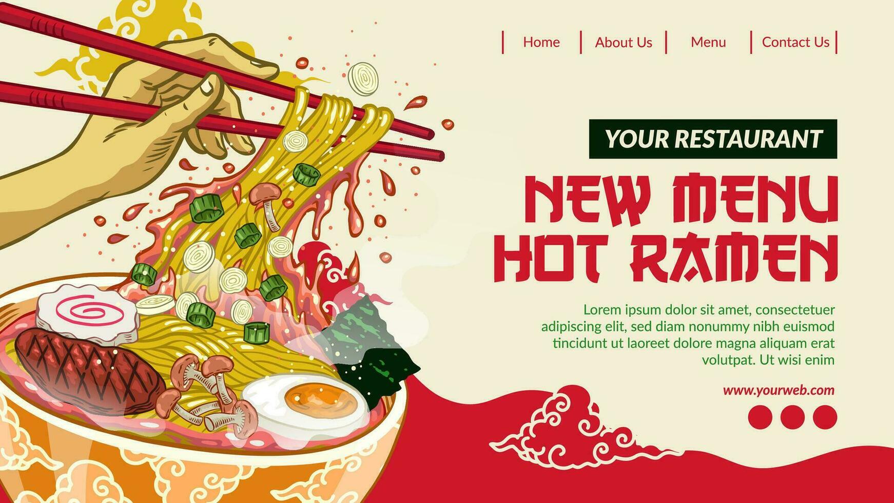 Landing page template of Ramen Restaurant vector