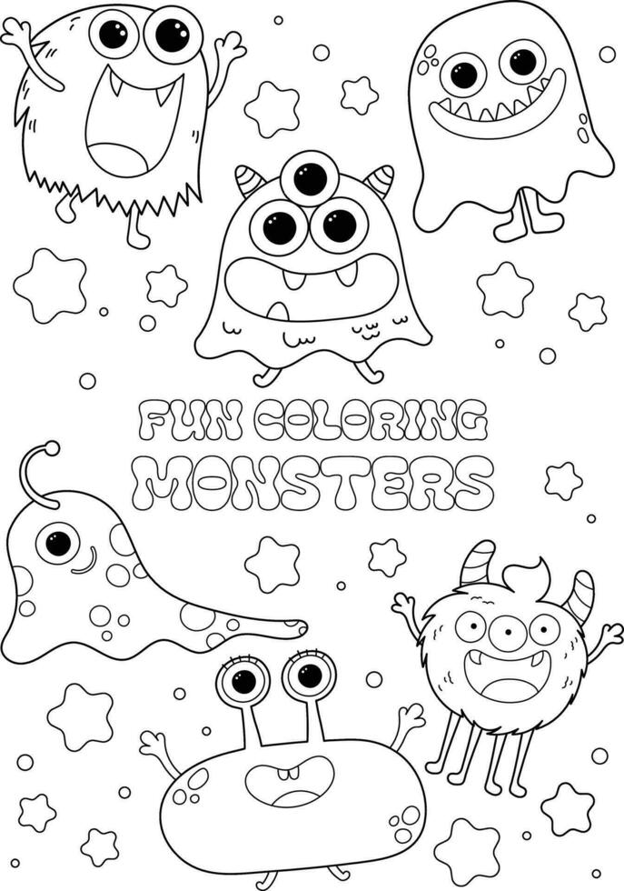 coloring page flat cute design vector fun monsters