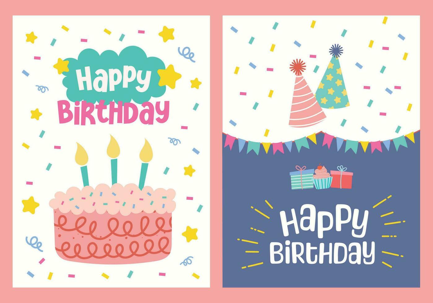flat cute fun colorful design vector happy birthday cards
