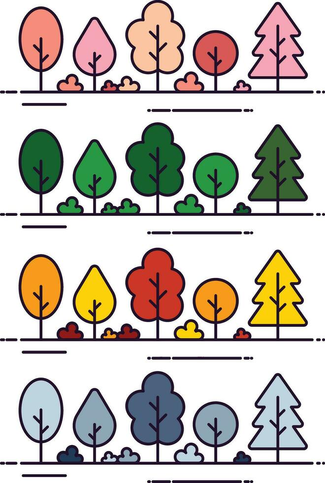 flat design vector 4 season tree illustration collection