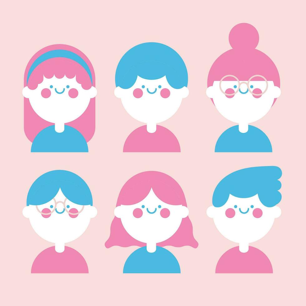 flat design vector cute colorful girls and boys face and hairstyle avatar