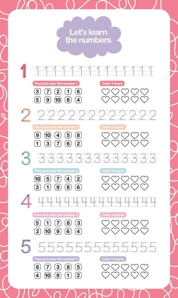 flat cute design vector colorful learning number tracing number counting collection