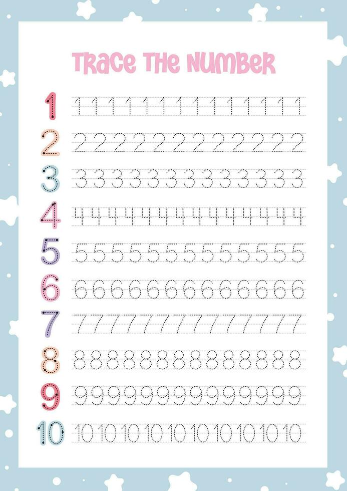 flat cute design vector colorful learning number tracing number counting collection