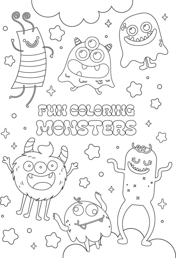 flat design vector cute halloween monster coloring trace printable kids