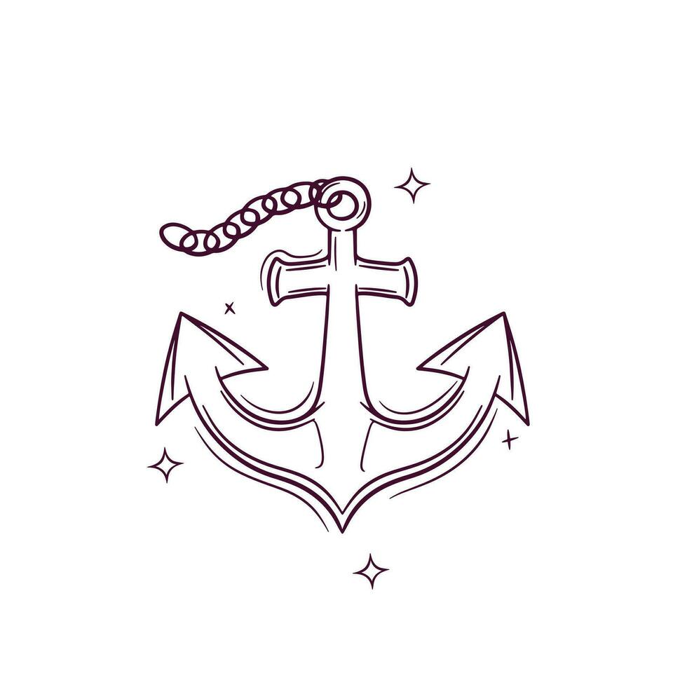 Hand Drawn Anchor. Doodle Vector Sketch Illustration