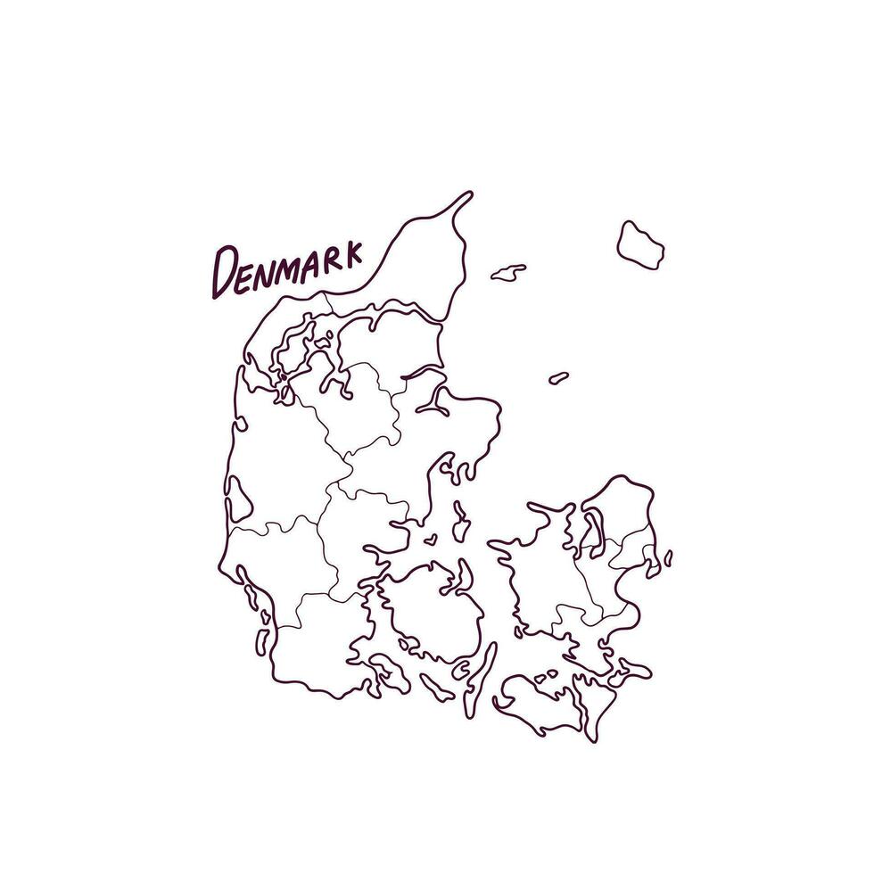 Hand Drawn Doodle Map Of Denmark. Vector Illustration