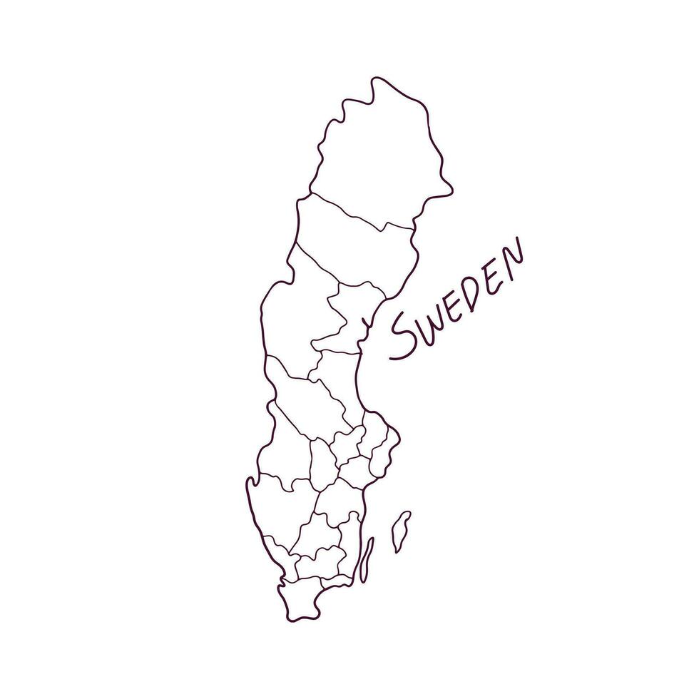 Hand Drawn Doodle Map Of Sweden. Vector Illustration