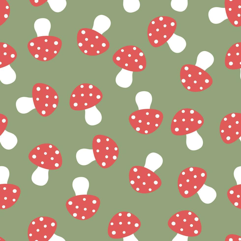 Simple seamless pattern with mushrooms on a green background.Vector graphics. vector