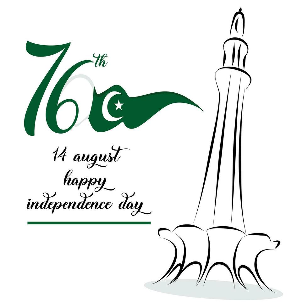 14 agosto Pakistán independencia día bandera y modelo diseño en 76 año Pakistán independencia día vector