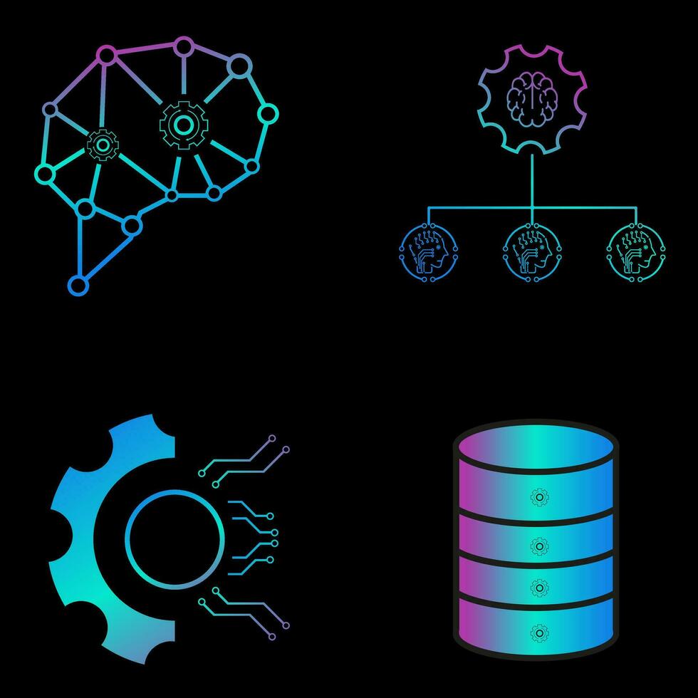 4 Colorful of Lined pink and blue vector AI icons related to technology concepts