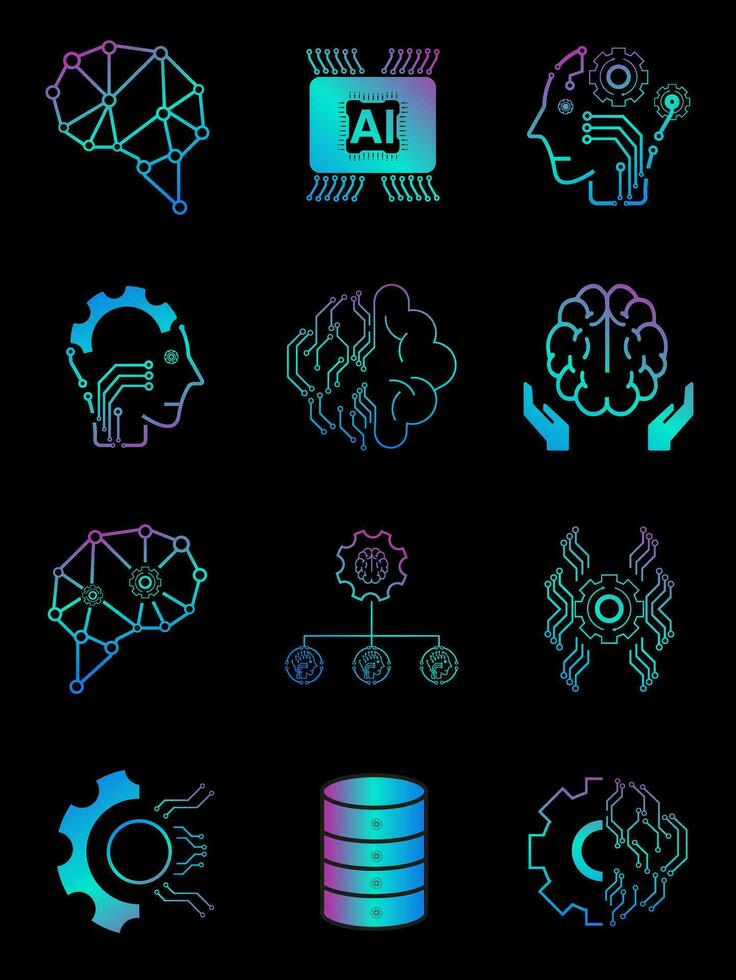 12 of AI-artificial intelligence icon set.12 Data science technology symbols concept vector