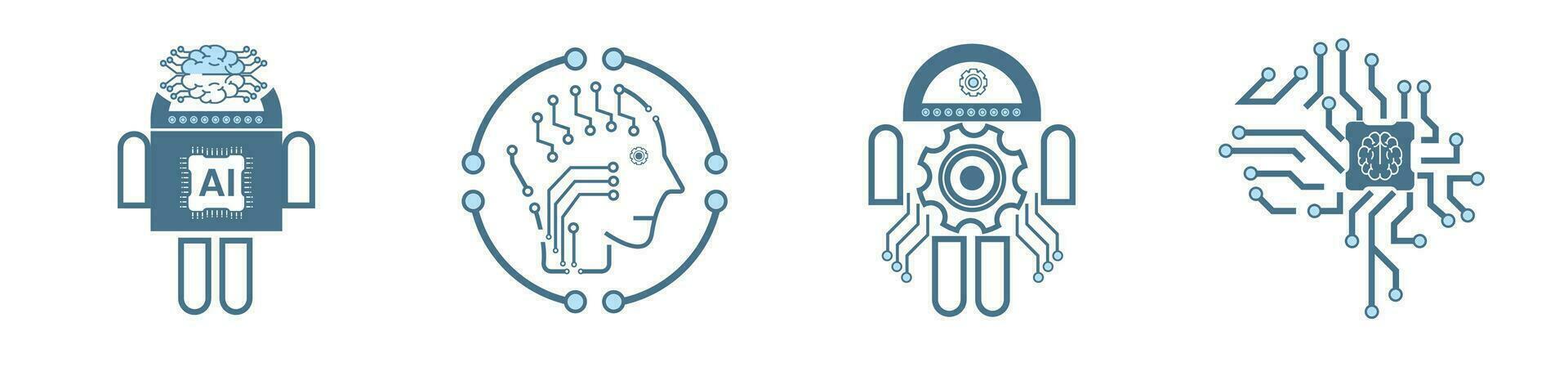Set of 4 Artificial intelligence line icons, Four AI for technology symbols concepts, and 4 cybernetic icons, ai, technology vector, illustration vector