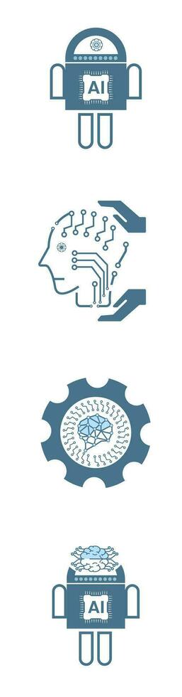 Set of Four Artificial intelligence line icons, Four AI for technology symbols concepts, and Four cybernetic icons, ai, technology vector, illustration concept designs vector