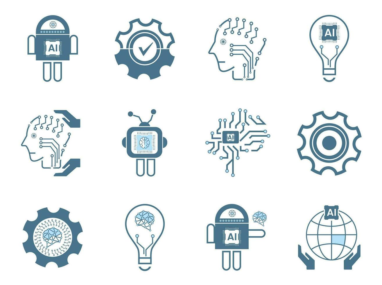 Groups of 12 Artificial intelligence line icons, Twelve technology symbols concepts, and 9 cybernetic icons, ai, technology vector, illustration vector