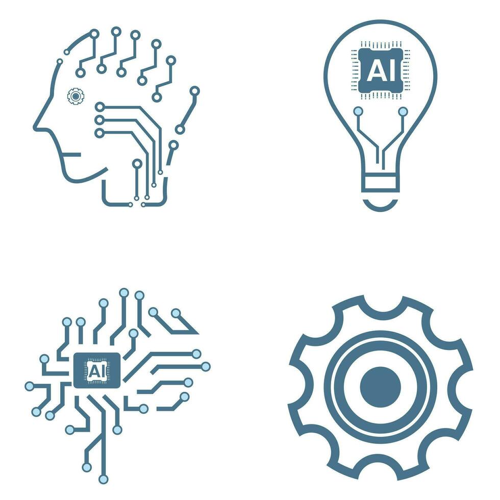 Groups of 4 Artificial intelligence line icons, Four AI for technology symbols concepts, and 4 cybernetic icons, ai, technology vector, illustration concept design vector