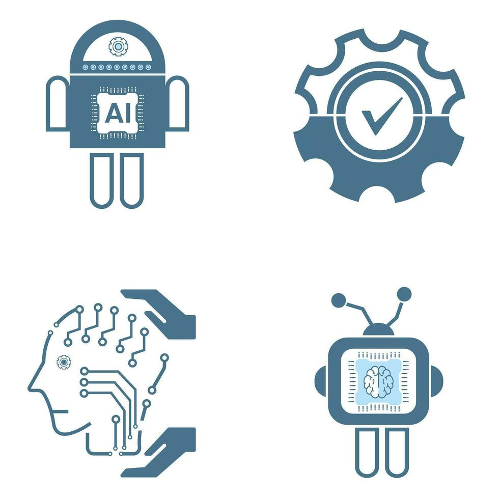 Set of 4 AI icons, symbols. Groups of Artificial intelligence line icons technology concepts, and cybernetic, ai, technology vector, illustration design vector