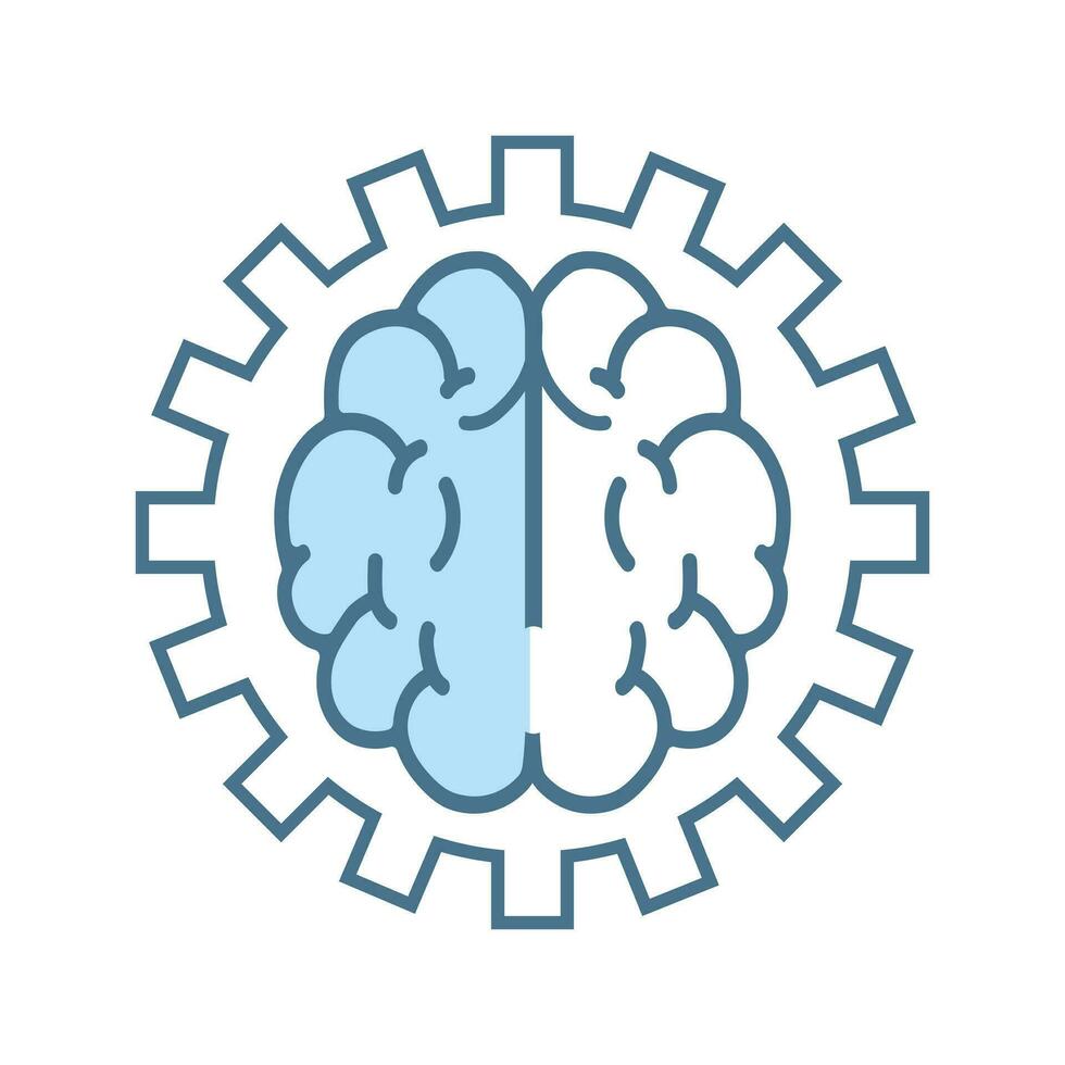 Brain and set up robot, technology flat icons style on white background. Line icons, symbols. an Artificial intelligence lined AI icon vector
