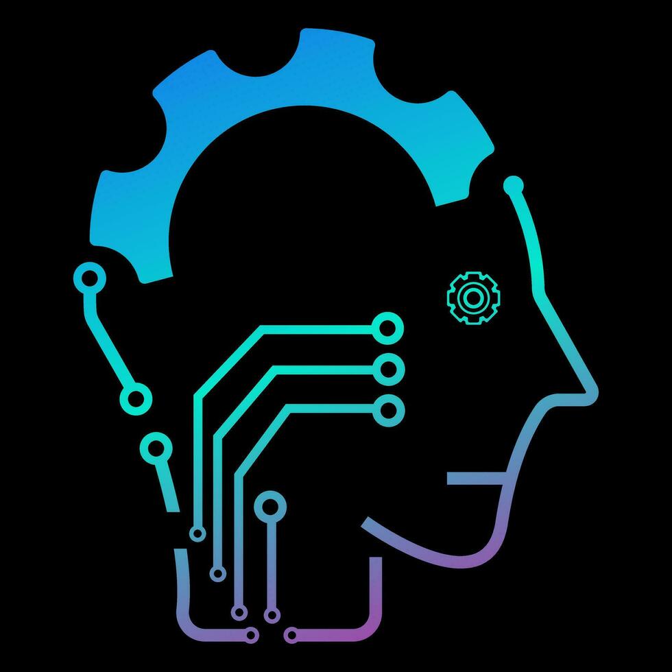 A head of Setting up Robot gradient color vector line icons related to the field of robot and AI technology concept vector, illustration