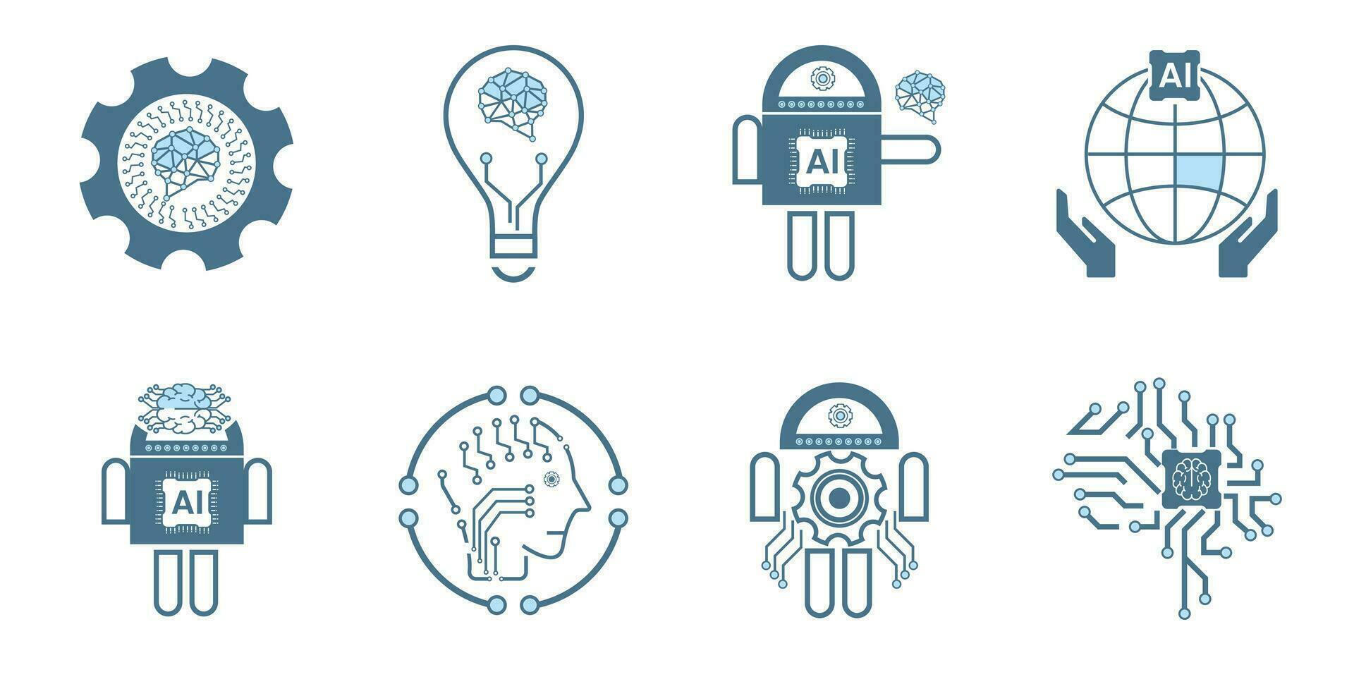 Set of 8 Artificial intelligence line icons, 8 AI for technology symbols concepts, and 8 cybernetic icons, ai, technology vector, illustration vector
