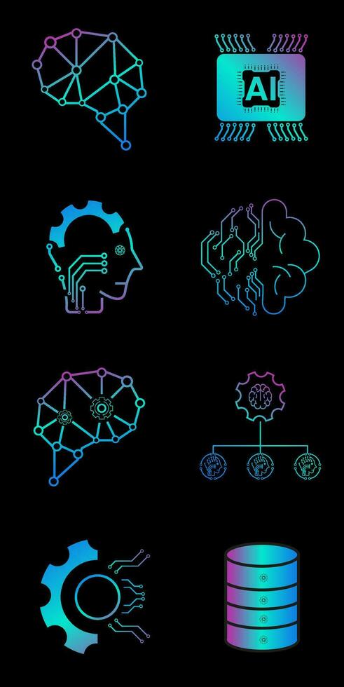 Eight AI-artificial intelligence icon set.8 Data science technology symbols concept vector