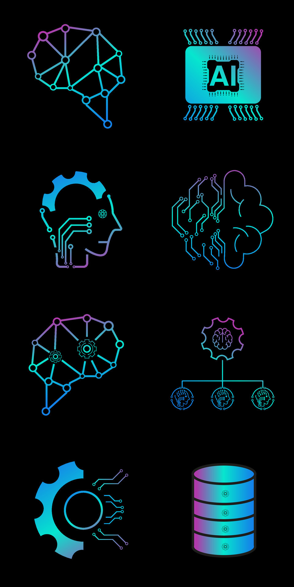 Eight AI-artificial intelligence icon set.8 Data science technology ...