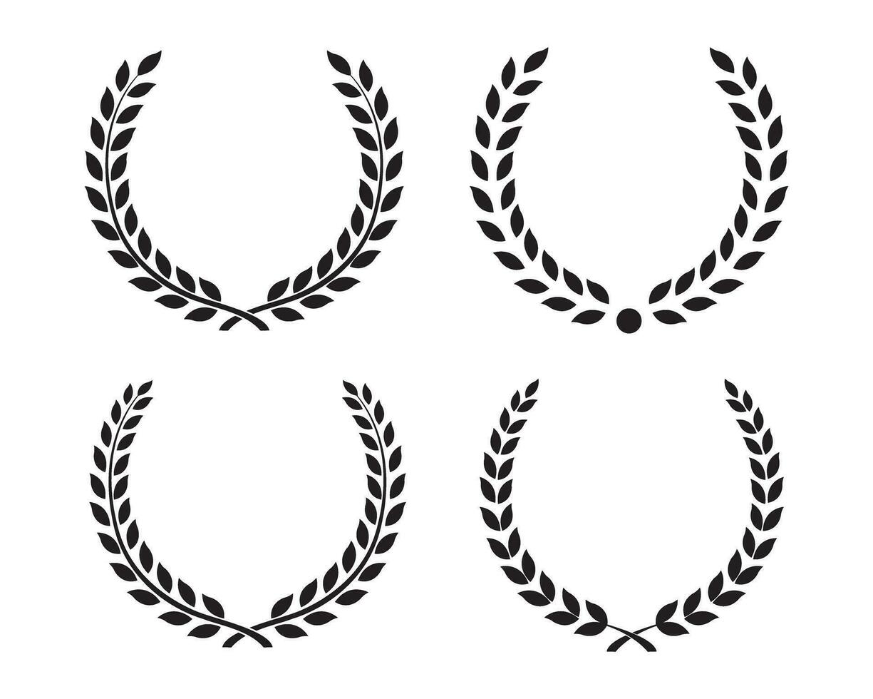 Set black silhouette circular laurel foliate vector