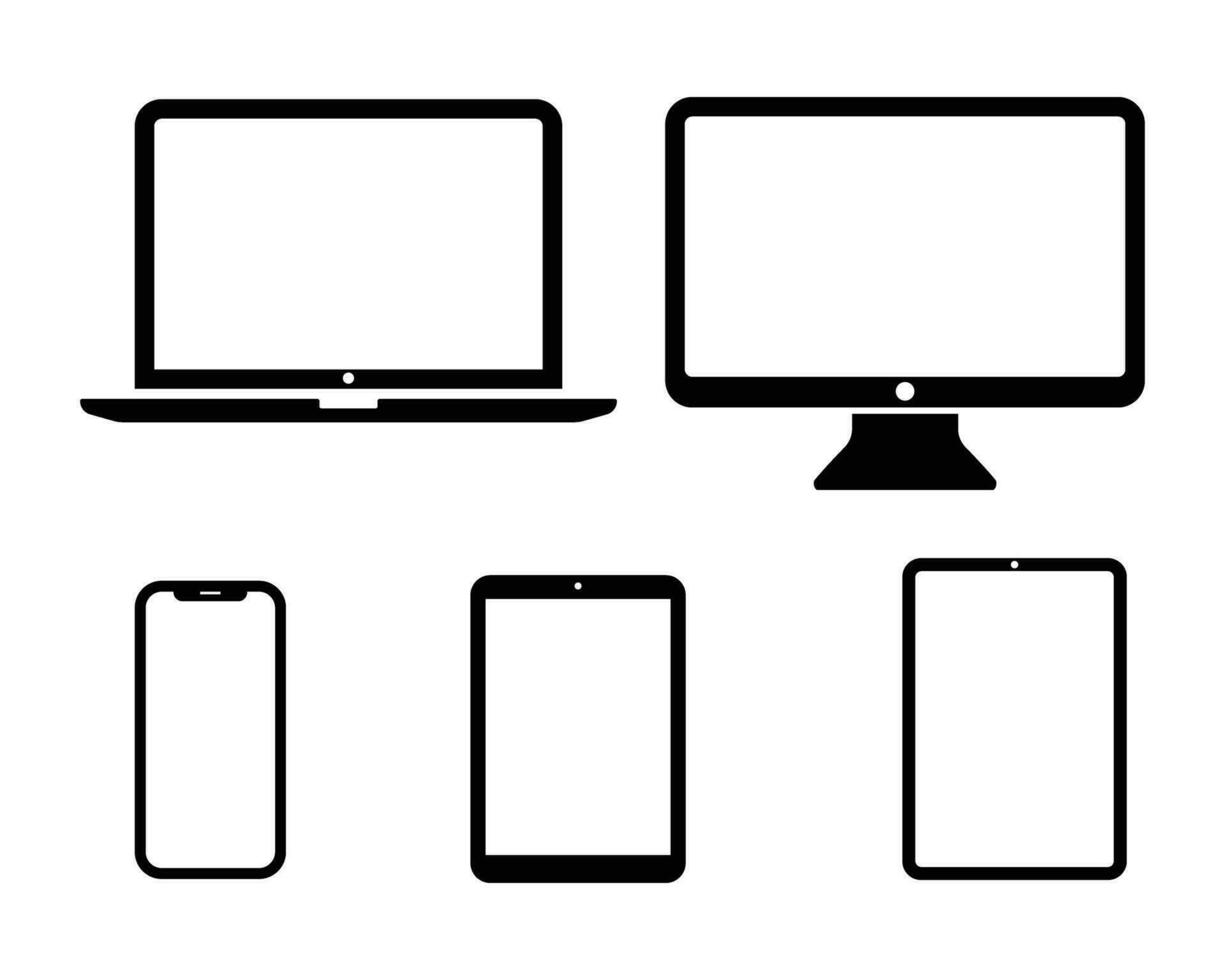 dispositivo icono conjunto computadora portátil, computadora, tableta y teléfono inteligente vector