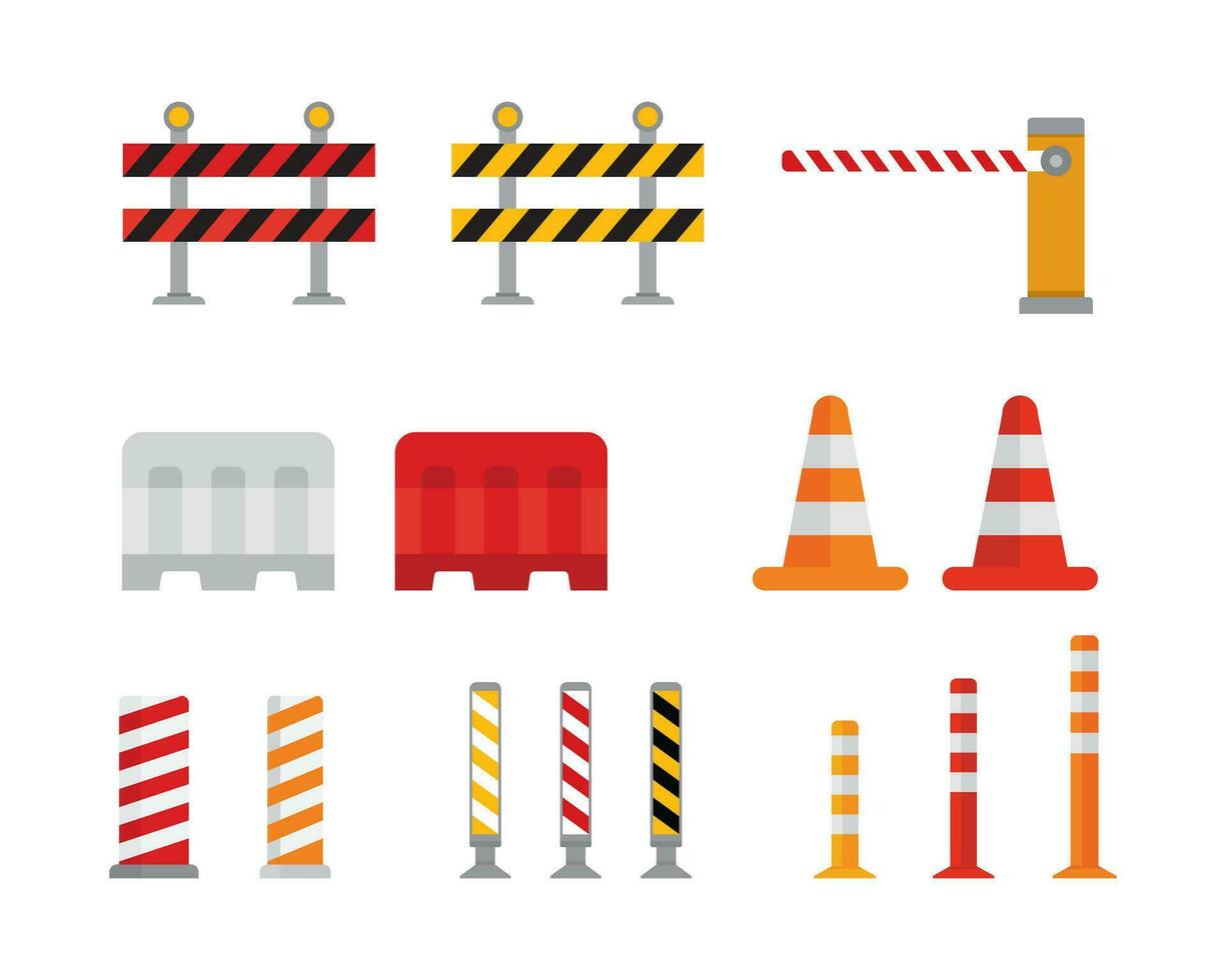 Road barrier and street barriers set vector