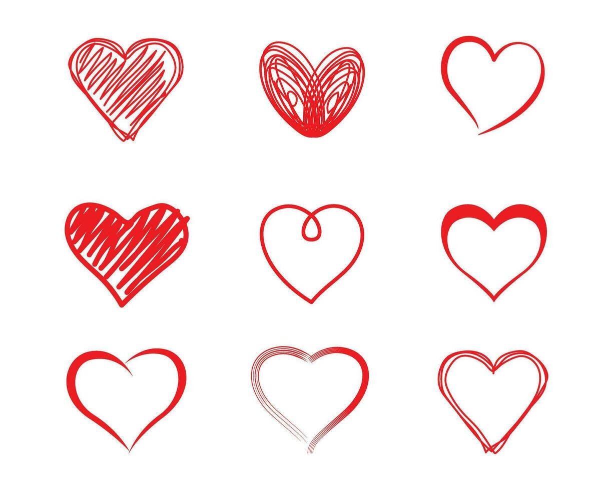 Hand drawn hearts set. vector