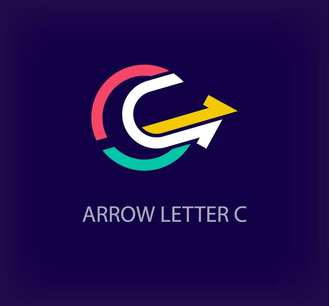 Arrow round logo design from creative letter C. Unique colorful arrow corporate company logo. Company initials corporate vector. vector